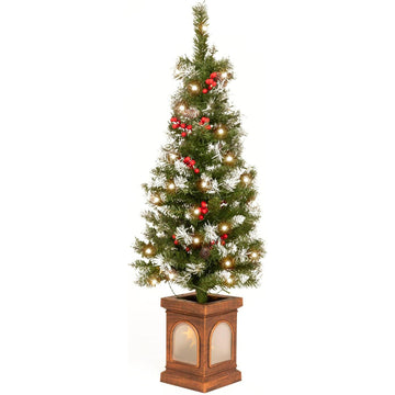 Olsen & Smith 4ft Christmas Tree - Pine Xmas Tree for Home Decor - Artificial Indoor Pre Lit Christmas Tree 4ft with 110 Branch Tips, 86 Warm LED Lights & Ornaments - Traditional Christmas Décor